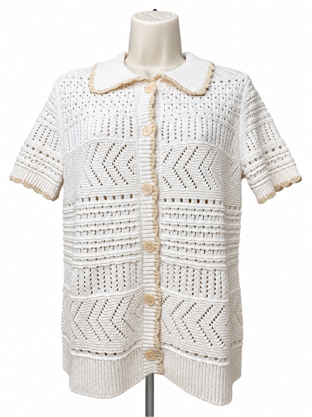 Market & Spruce NWT Flora Off White Cottagecore Preppy Pointelle Knit Cardigan S